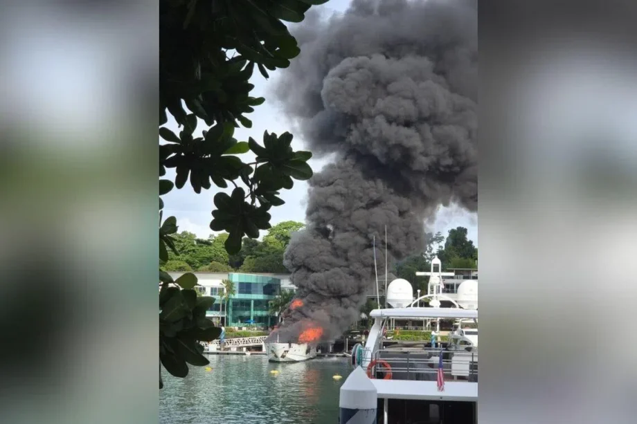 Luxury yacht at Sentosa Cove marina catches fire