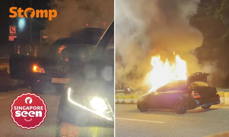 Mercedes-Benz car fire near Tuas Checkpoint Mercedes-Benz car fire near Tuas Checkpoint