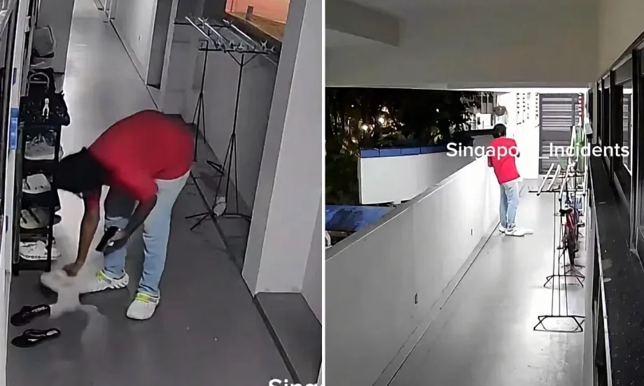 Man caught on camera taking sandals in Woodlands Man caught on camera taking sandals in Woodlands