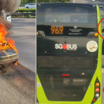 BMW convertible skids and hits object along SLE, bursts into flames, Singapore News