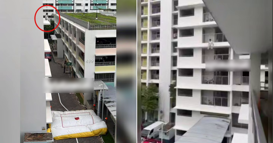 Man sitting on corridor ledge at Tampines HDB block rescued, then apprehended, Singapore News Man sitting on corridor ledge at Tampines HDB block rescued, then apprehended, Singapore News