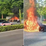 Man taken to hospital after car catches fire on SLE