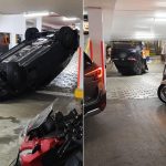 Woman injured after car turns turtle at Woodlands carpark