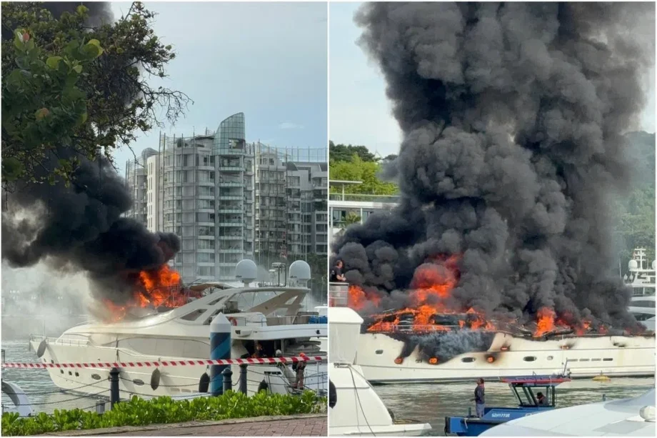 Luxury yacht at Sentosa Cove marina sinking after fire; no reported injuries Luxury yacht at Sentosa Cove marina sinking after fire; no reported injuries