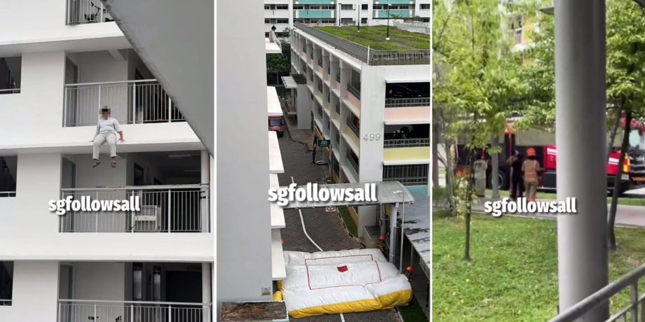 SCDF & police rescue man sitting on 6th-floor ledge of HDB block in Tampines SCDF & police rescue man sitting on 6th-floor ledge of HDB block in Tampines