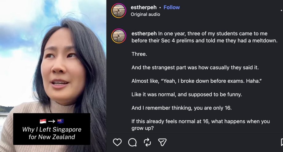 Teacher leaves Singapore to work in New Zealand after seeing how normal it was for her students to be stressed Teacher leaves Singapore to work in New Zealand after seeing how normal it was for her students to be stressed