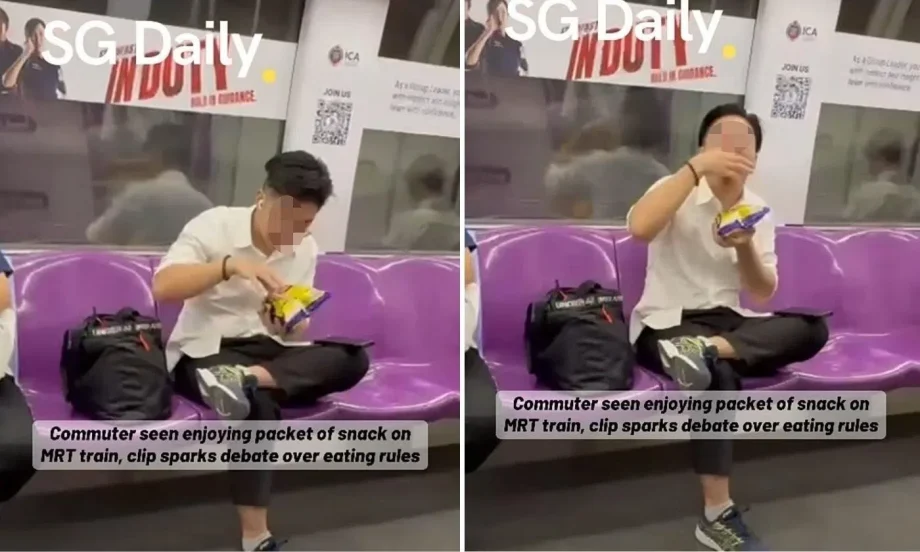 MRT eating: Man openly eats on MRT train, netizens slam act MRT eating: Man openly eats on MRT train, netizens slam act