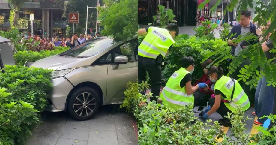 Car crashes into walkway outside Mandarin Gallery, 1 taken to hospital, Singapore News