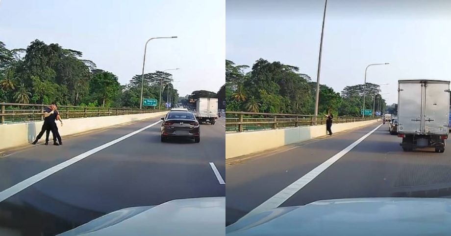 Man seen restraining another from escaping along BKE; vape thrown over bridge, Singapore News Man seen restraining another from escaping along BKE; vape thrown over bridge, Singapore News