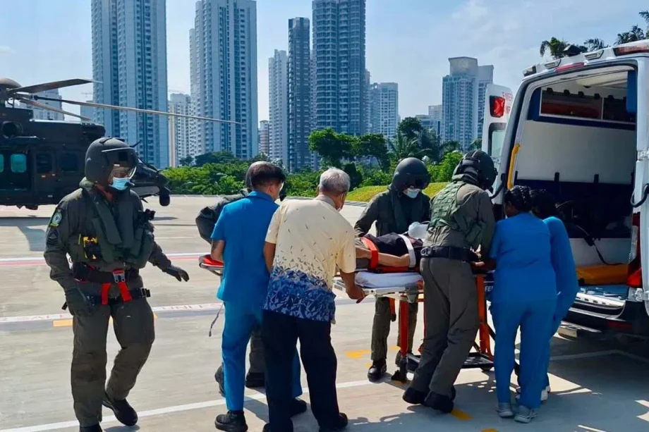 RSAF helicopter rescue for sick sailor RSAF helicopter rescue for sick sailor