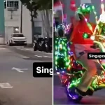 Tampines e-bike rider with national flags