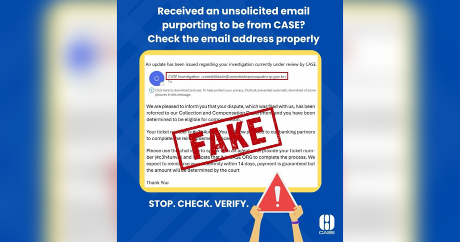 Received an email from CASE? Verify before you click, consumer watchdog advises, Singapore News Received an email from CASE? Verify before you click, consumer watchdog advises, Singapore News