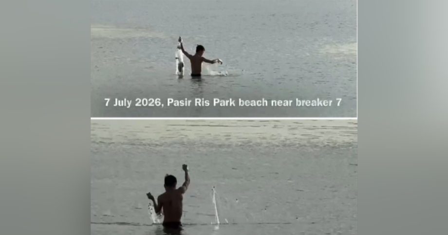 Man seen using net to fish at Pasir Ris Park beach, sparking concerns, Singapore News Man seen using net to fish at Pasir Ris Park beach, sparking concerns, Singapore News