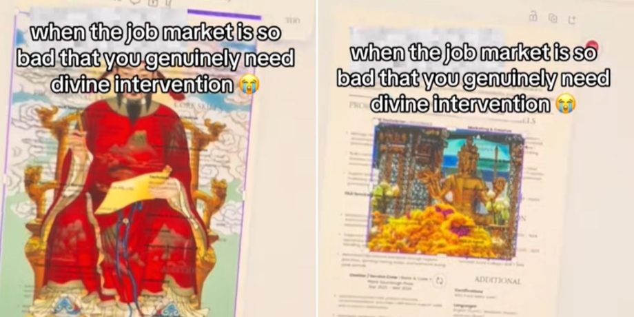 Woman in S’pore overlays different religious images on resume for ‘divine intervention’ against bad job market Woman in S’pore overlays different religious images on resume for ‘divine intervention’ against bad job market