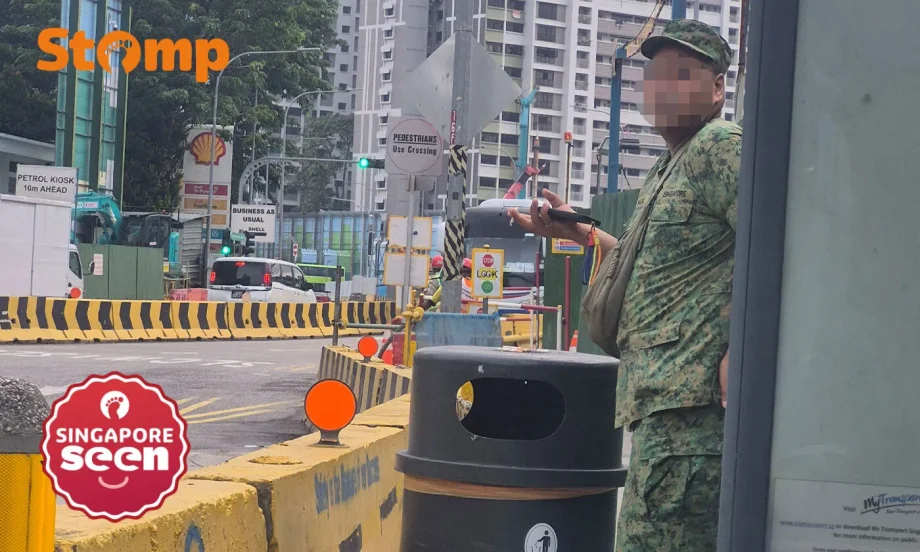Man in SAF uniform seen smoking near Ang Mo Kio bus stop