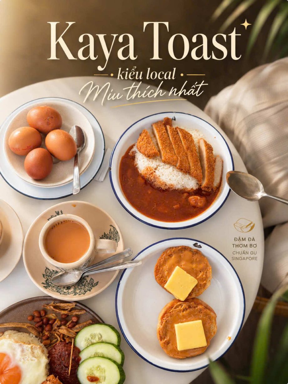@miuwang1701 Bữa sáng kiểu Singapore  Kaya toast, kopi/teh C và một bàn đầy đồ ă…