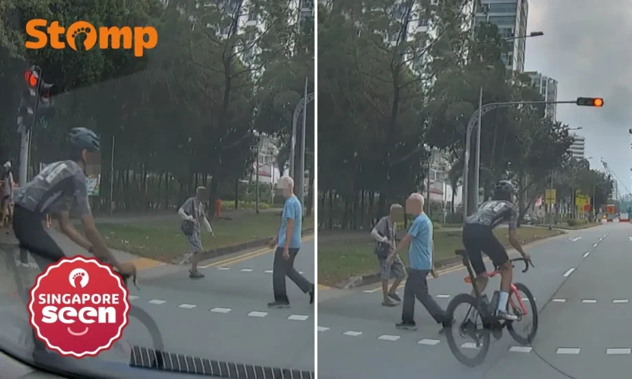 Cyclist runs red light, nearly hits pedestrians in Punggol