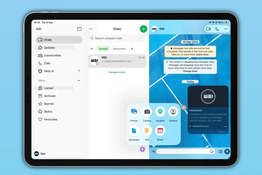 WhatsApp iPad app testing Mac-like sidebar WhatsApp iPad app testing Mac-like sidebar