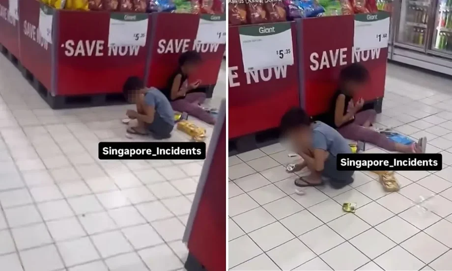 Children eating snacks on supermarket floor sparks debate Children eating snacks on supermarket floor sparks debate