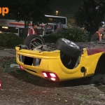 Yellow sports car overturns after Woodlands accident
