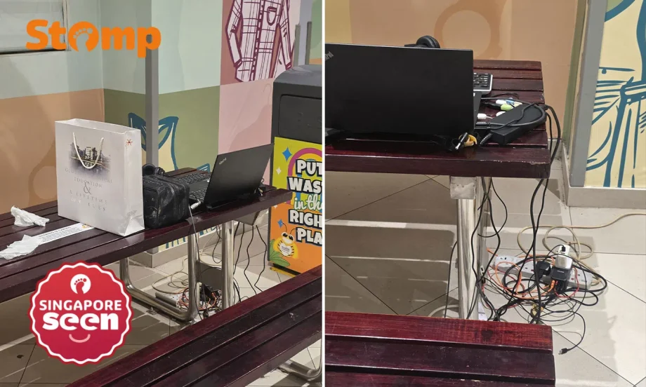 Tampines Hub tables ‘choped’ by items left for long periods Tampines Hub tables ‘choped’ by items left for long periods