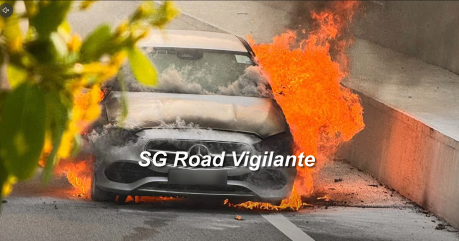 Mercedes car catches fire at Sime Underpass, Singapore News Mercedes car catches fire at Sime Underpass, Singapore News