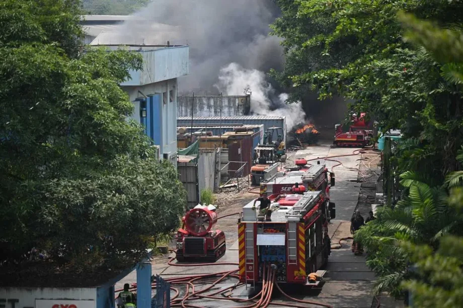 About 50 evacuated as firefighters tackle blaze at warehouse in Penjuru Road