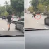 Man chases pet puppy amid traffic on Still Road