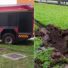 SCDF fire engine stuck in grass patch near Sengkang HDB block