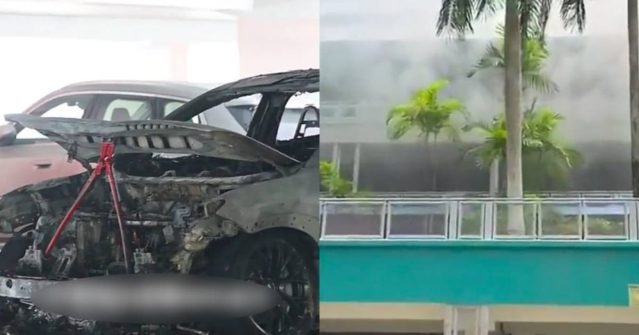 Explosions heard before EV catches fire at Marine Parade car park; no injuries reported, Singapore News Explosions heard before EV catches fire at Marine Parade car park; no injuries reported, Singapore News