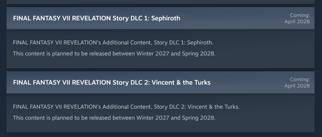 FFVII Revelation DLC Feature Sephiroth And Vincent, Extending The Story Into 2028
