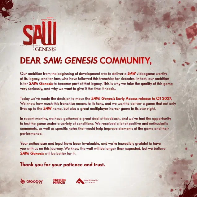 The Best News For Saw: Genesis Is We Have To Wait Longer To Play It The Best News For Saw: Genesis Is We Have To Wait Longer To Play It