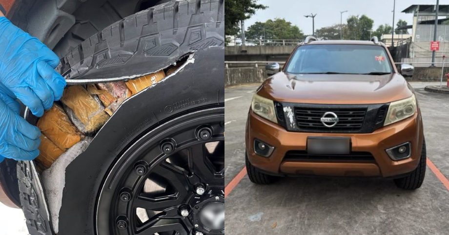 ICA officers slice open car tyres at Woodlands Checkpoint, uncover close to 1,000 packets of contraband cigarettes, Singapore News ICA officers slice open car tyres at Woodlands Checkpoint, uncover close to 1,000 packets of contraband cigarettes, Singapore News