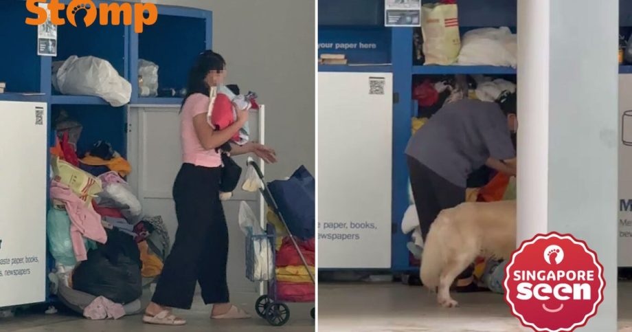 Women go through Bukit Panjang recycling bins, take clothes