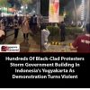 Protest turns into riot in Yogyakarta, Indonesia, as hundreds of black-clad dem…