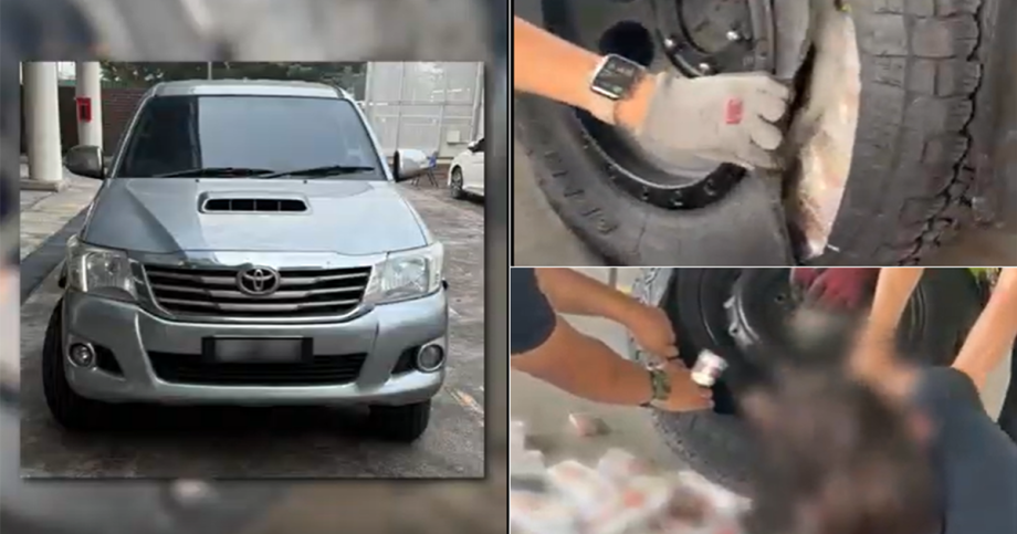 ICA officers slice open pickup truck tyres at Woodlands Checkpoint, find over 1,380 packets of duty-unpaid cigarettes , Singapore News ICA officers slice open pickup truck tyres at Woodlands Checkpoint, find over 1,380 packets of duty-unpaid cigarettes , Singapore News