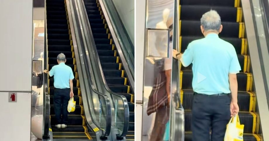 Elderly man on stationary escalator: viral video divides opinion Elderly man on stationary escalator: viral video divides opinion