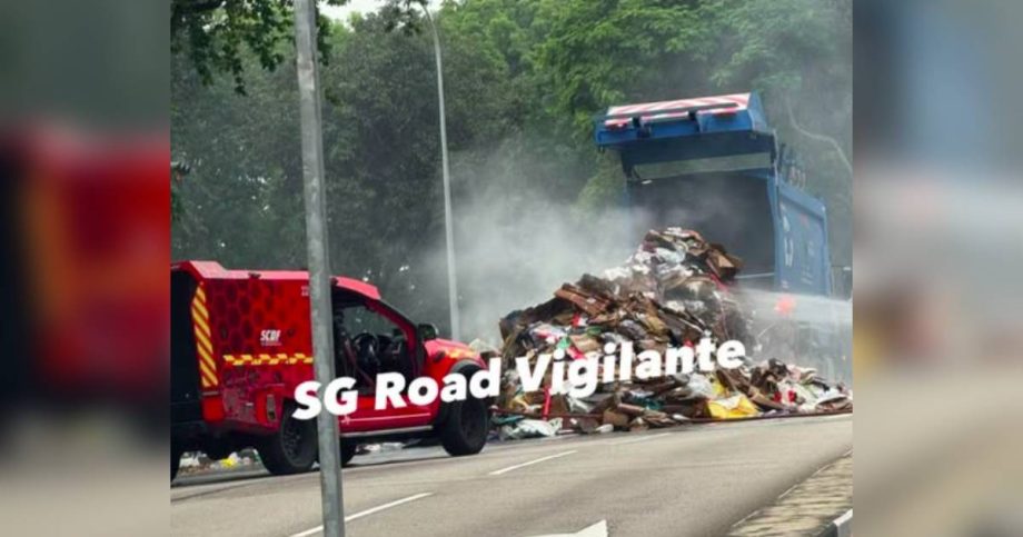 Recycling truck catches fire on Bedok Reservoir Road; no injuries reported, Singapore News