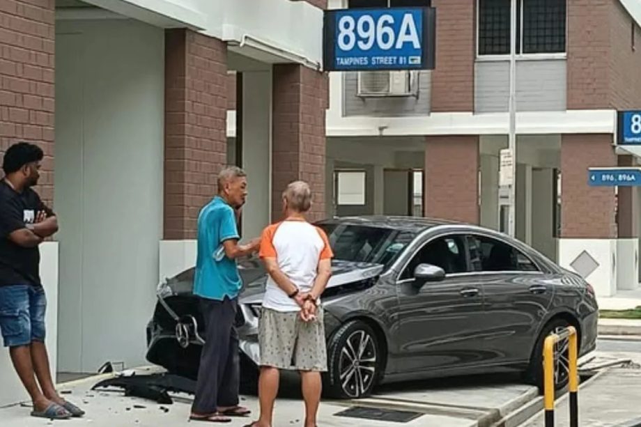 Car skids, crashes into wall at Tampines HDB block